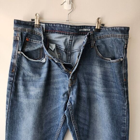 Men's Slim Stretch Jeans | 36 x 32 | Medium Wash Denim | MBX Straight Leg - Picture 4 of 12